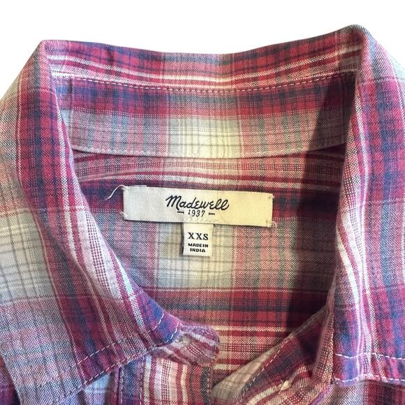 Madewell Womens plaid button down, raspberry blue Size XXS - Picture 4 of 6